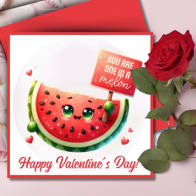 You Are One In A Melon Cute Custom Valentine Pun Holiday Card (You Are One In A Melon Cute Custom Valentine Pun Holiday Card. Add your name & a special message!)