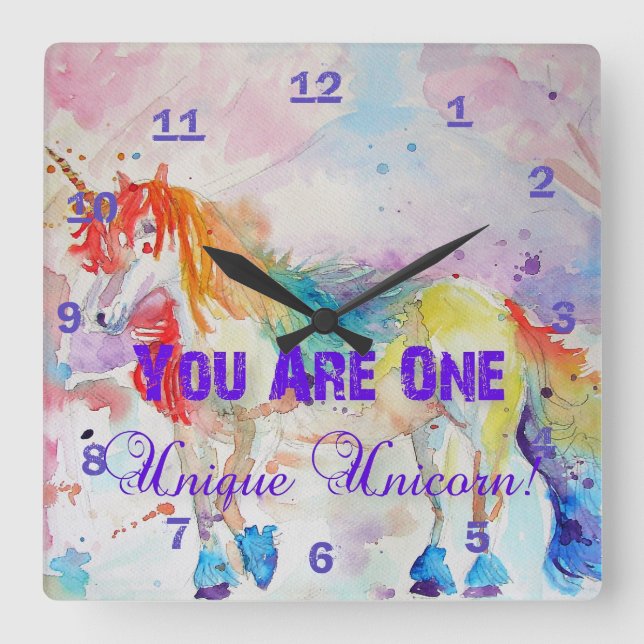 You Are One Unique Unicorn! Rainbow Girls Clock (Front)