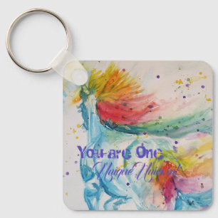 You Are One Unique Unicorn! Rainbow Watercolor Key Ring