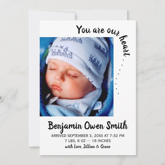 You are our heart . . . Birth Announcement (Front)