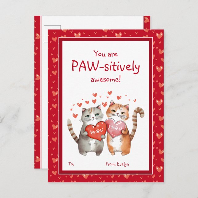 You Are Pawsitively Awesome Classroom Valentine's Postcard (Front/Back)