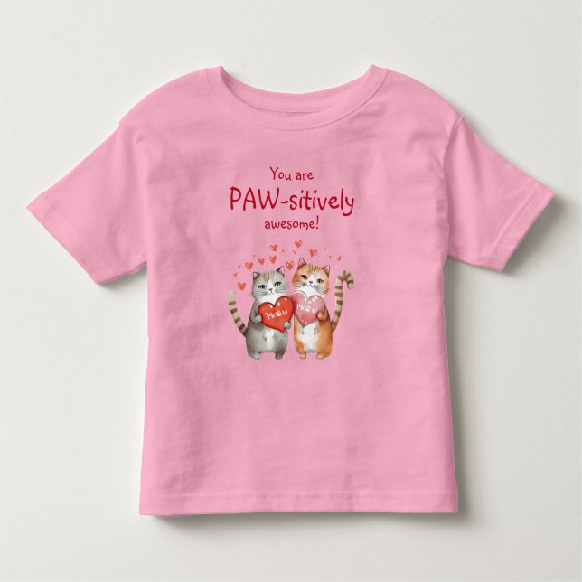 You Are Pawsitively Awesome Red and Pink Cat Toddler T-Shirt (Front)
