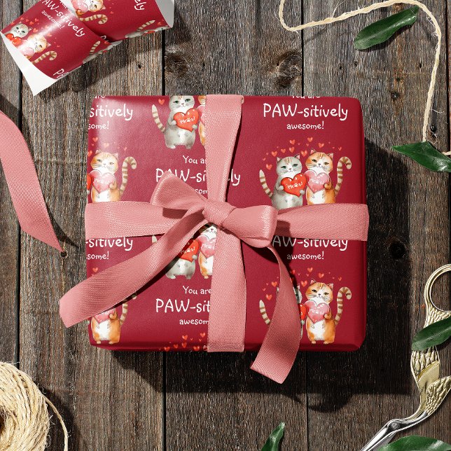 You Are Pawsitively Awesome Red and Pink Wrapping Paper (Creator Uploaded)