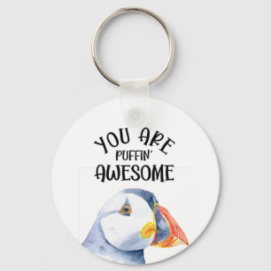 you are puffin awesome Christmas bird watercolor Key Ring