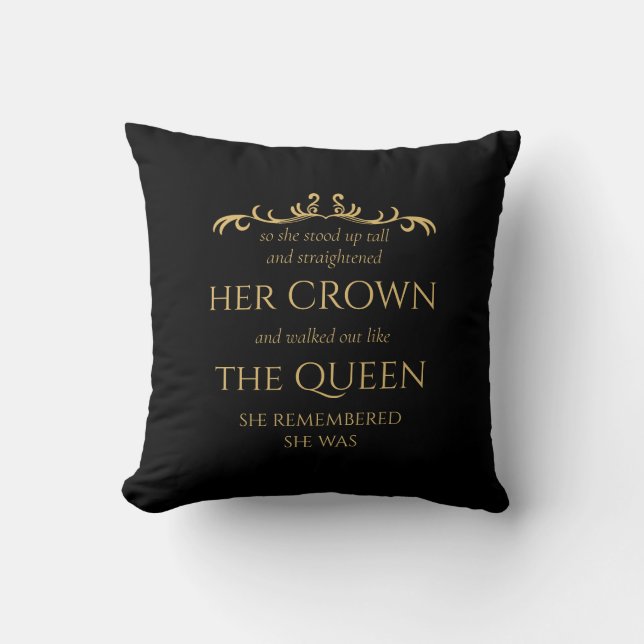 You Are Queen Elegant Modern Typography Black Gold Cushion (Front)