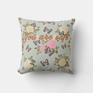 You Are Safe Pillow – Sage Floral Butterfly