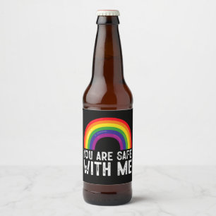 You Are Safe With Me LGBTQ Pride Month Rainbow  Beer Bottle Label
