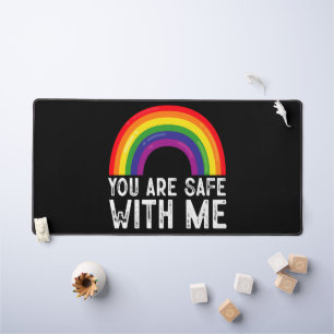You Are Safe With Me LGBTQ Pride Month Rainbow  Desk Mat