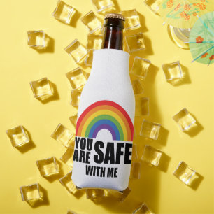 You Are Safe With Me LGBTQ Rainbow Pride Bottle Cooler