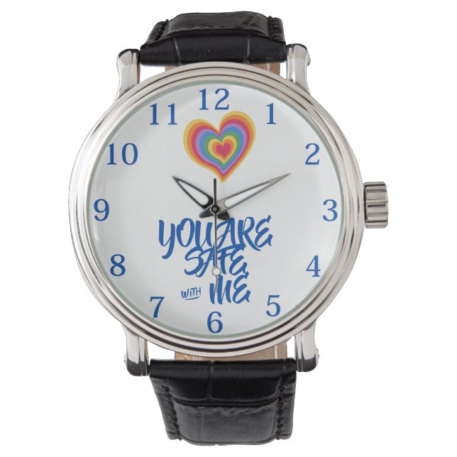 You Are Safe With Me LGBTQ Rainbow Pride Heart Watch (Front)