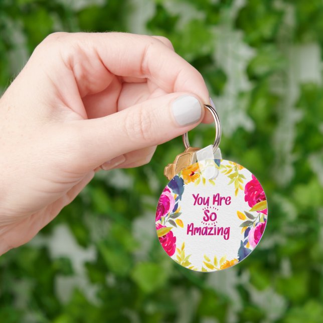 You Are So Amazing Watercolor Floral Key Ring (Hand)