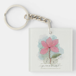 You Are So Beautiful Watercolor Flower Key Ring