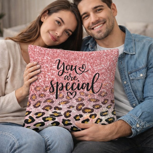 You Are Special Pink Glitter Leopard Print Cushion (Creator Uploaded)