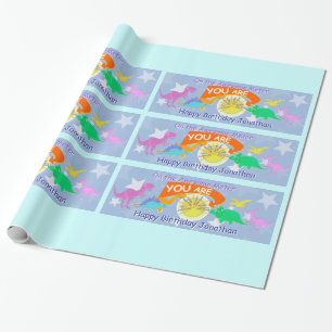 You Are Super Awesome Cartoon Dinosaurs Birthday Wrapping Paper
