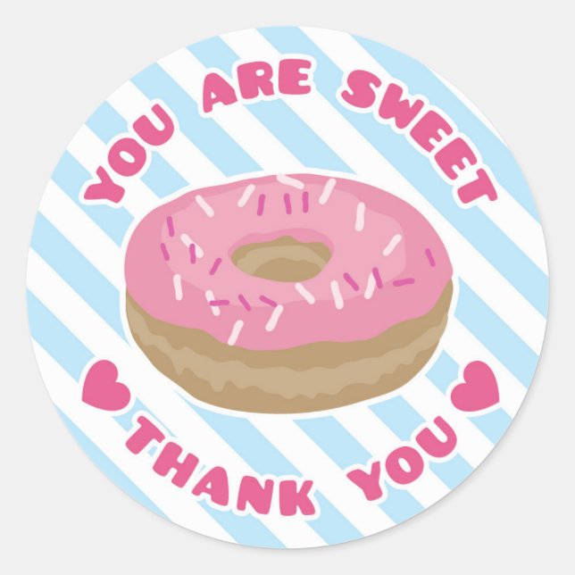 You Are Sweet Pink Doughnut Thank You Sticker (Front)