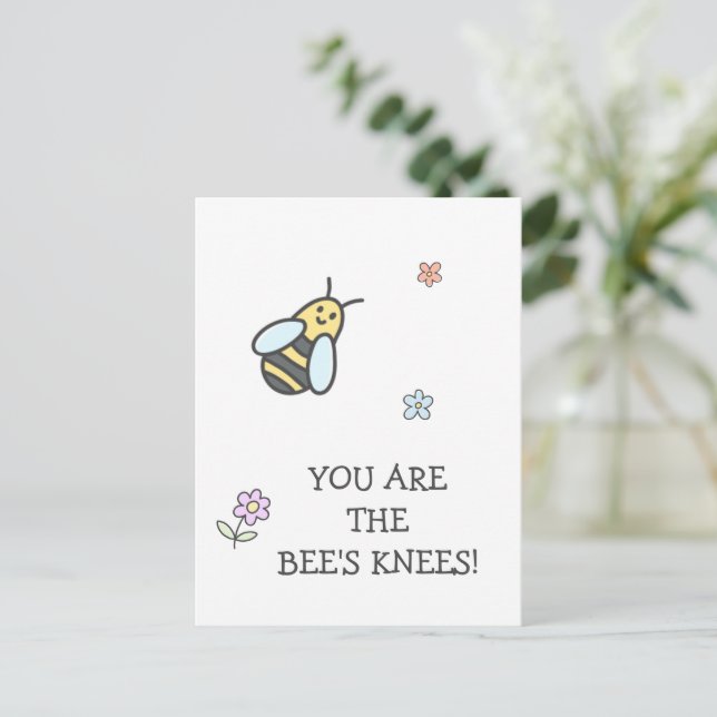 You are the bee's knees! Cute Flowers and Bee  Postcard (Standing Front)