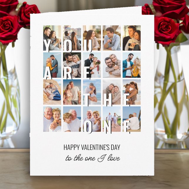 You Are The One 20 Photo Collage Valentine Card (Photo Collage Valentine's Day Card - order Printed and Shipped or as an Instant Digital Download)