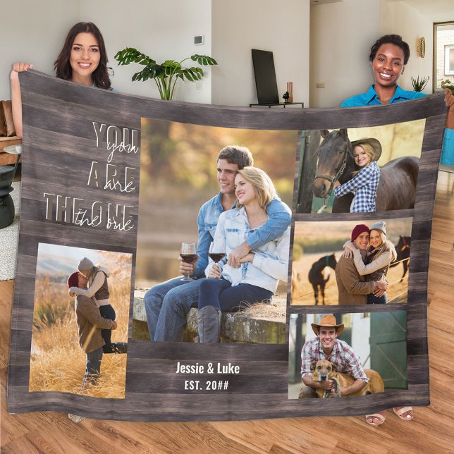 You are The One 5 Photo Collage Rustic Wood Fleece Blanket (Creator Uploaded)