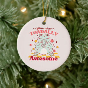 You Are Toadally Awesome – Cute Cartoon Frog Pun Ceramic Tree Decoration