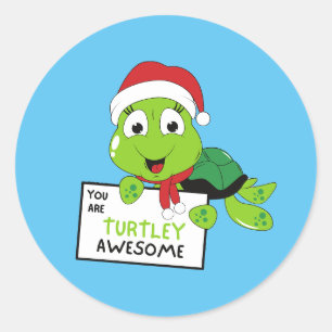 You Are Turtley Awesome Funny Turtle Puns Blue Classic Round Sticker