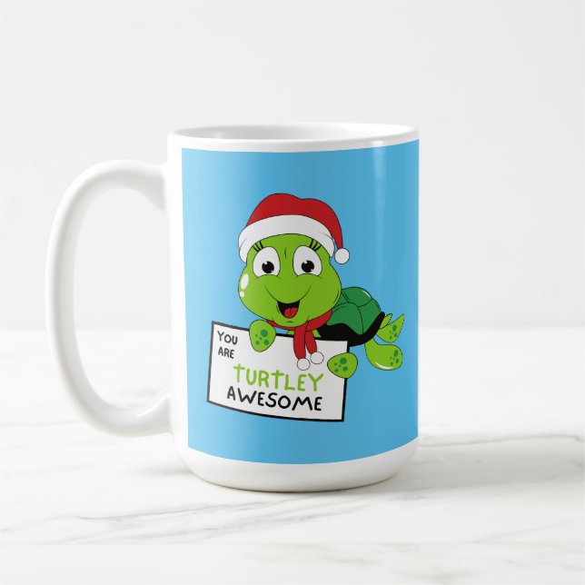 You Are Turtley Awesome Funny Turtle Puns Blue Coffee Mug (Left)