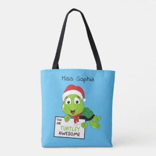 You Are Turtley Awesome Funny Turtle Puns Blue Tote Bag