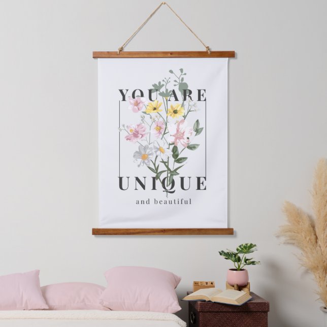 You are Unique Floral Slogan Hanging Tapestry (Bedroom)