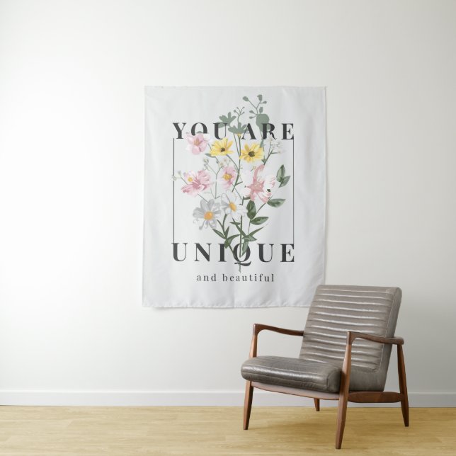 You are Unique Floral Slogan Tapestry (In Situ)