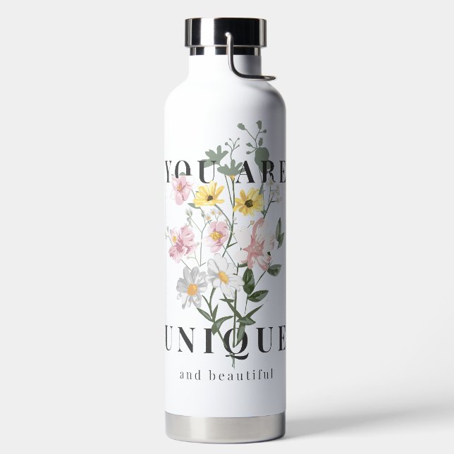 You are Unique Floral Slogan Water Bottle (Left)