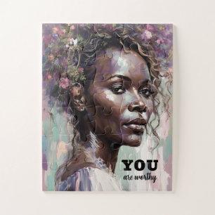 You Are Worthy African American Woman Floral Jigsaw Puzzle