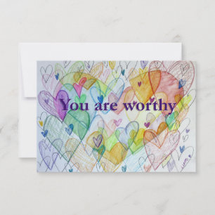 You Are Worthy Rainbow Hearts Art Note Card
