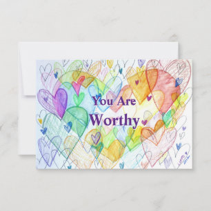 You Are Worthy Rainbow Hearts Art Note Card