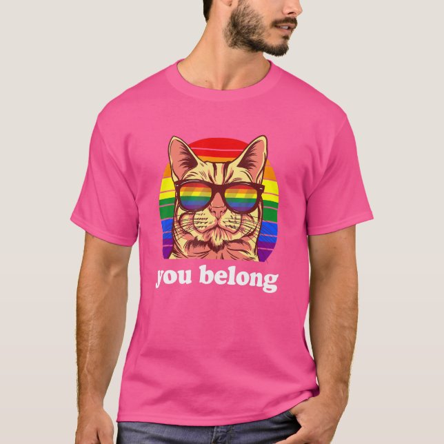 You Belong Lgbtq Pride Month Purride Cat Rainbow S T-Shirt (Front)