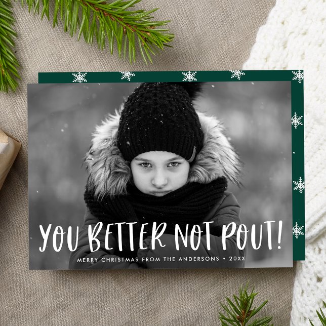 You Better Not Pout Green Photo Holiday Card (Creator Uploaded)