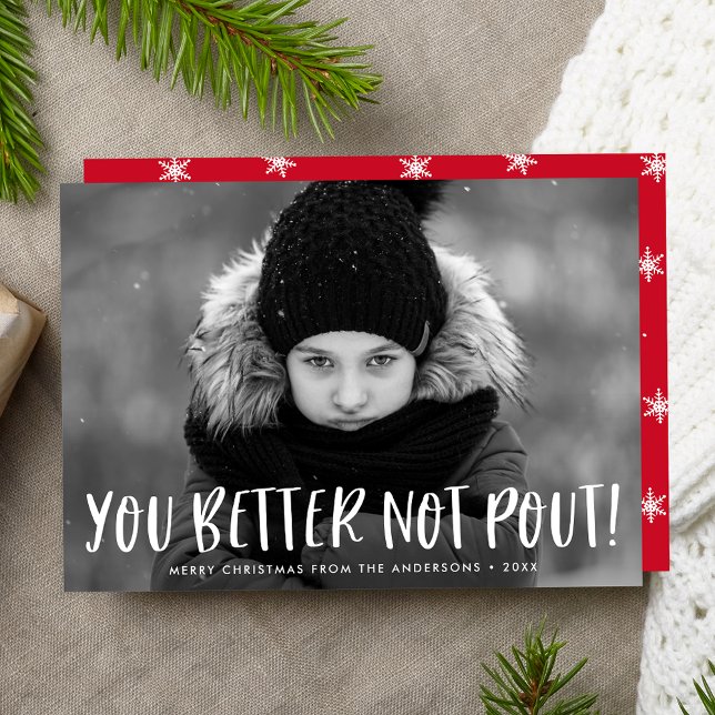 You Better Not Pout Red Photo Holiday Card (Creator Uploaded)
