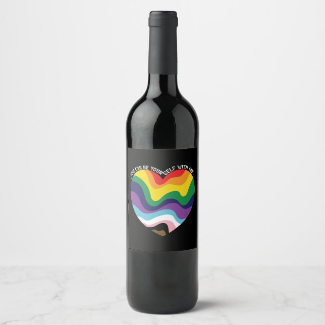 You Can Be Yourself With Me LGBT Transgender Gay  Wine Label (Front)
