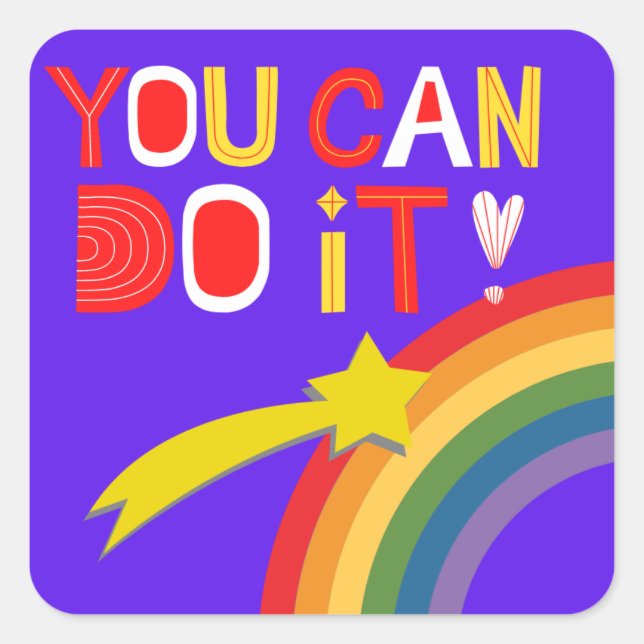 You Can Do It Purple Encouragement Square Sticker (Front)