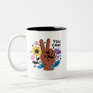 You Can Floral Peace Sign Two-Tone Coffee Mug