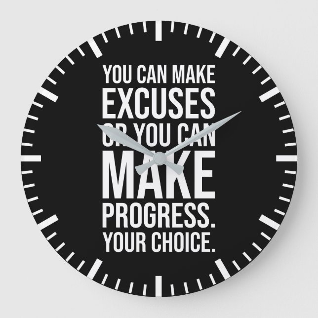 You Can Make Excuses or Progress - Gym, Hustle Large Clock (Front)