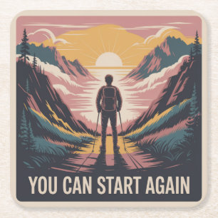 You Can Start Again Square Paper Coaster