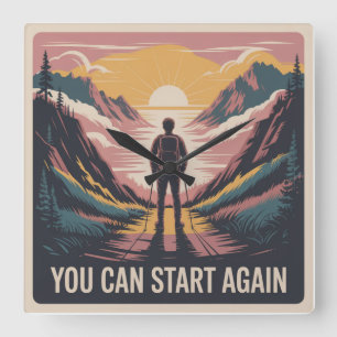 You Can Start Again Square Wall Clock