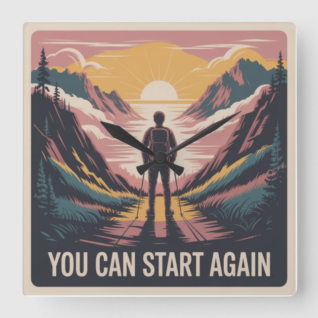You Can Start Again Square Wall Clock (Front)
