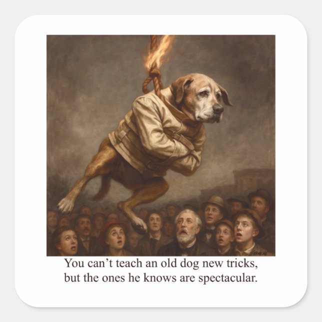 You can’t teach an old dog new tricks square sticker (Front)