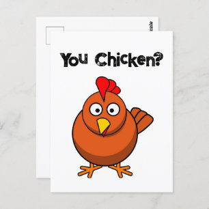 You Chicken? Brown Hen Rooster Funny Taunt Cartoon Postcard