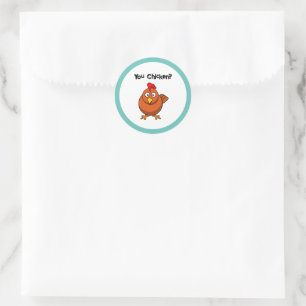 You Chicken?, Funny Brown Rooster Cartoon Taunt  Classic Round Sticker