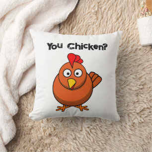 You Chicken?, Funny Brown Rooster Cartoon Taunt Cushion