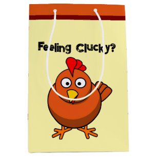 You Chicken?, Funny Brown Rooster Cartoon Taunt  Medium Gift Bag