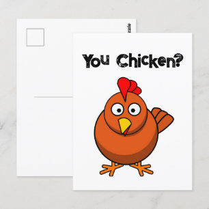 You Chicken?, Funny Brown Rooster Cartoon Taunt  Postcard