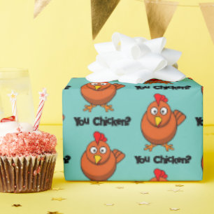 You Chicken?, Funny Brown Rooster Cartoon Taunt Wrapping Paper
