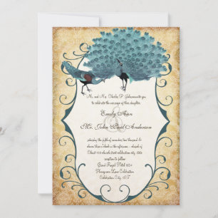 You Choose Background Colour -Damask Peacock Invitation